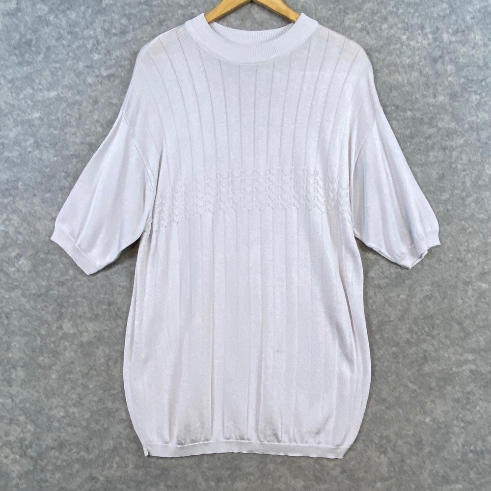 Bachrach Vintage‎ Sweater Short Sleeve Ribbed Crew Neck Gray Pullover Mens L